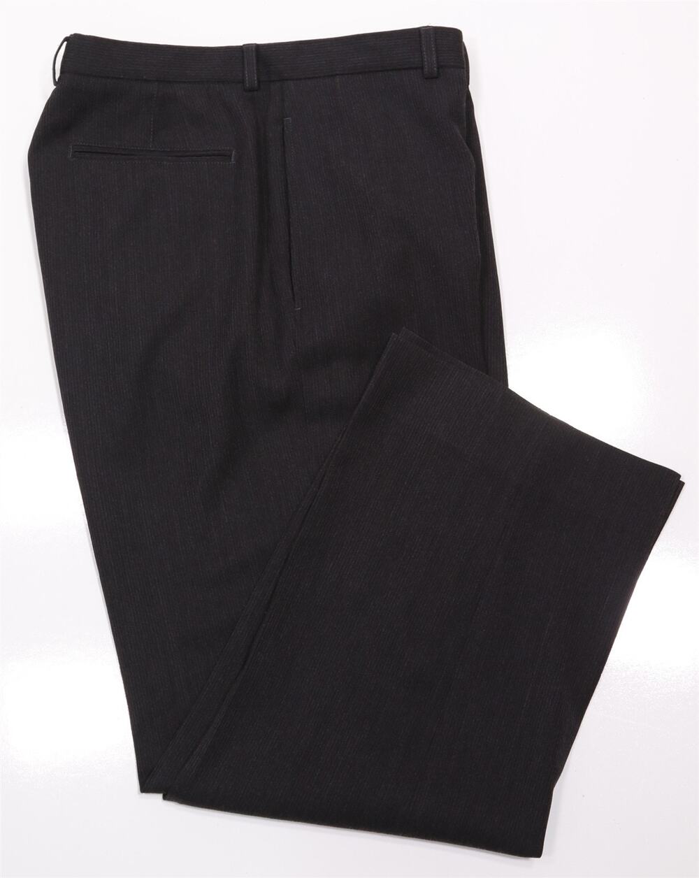Armani Collezioni Black Textured Ribbed Flat Frt Wool Wide Leg Dress Pants 32x29
